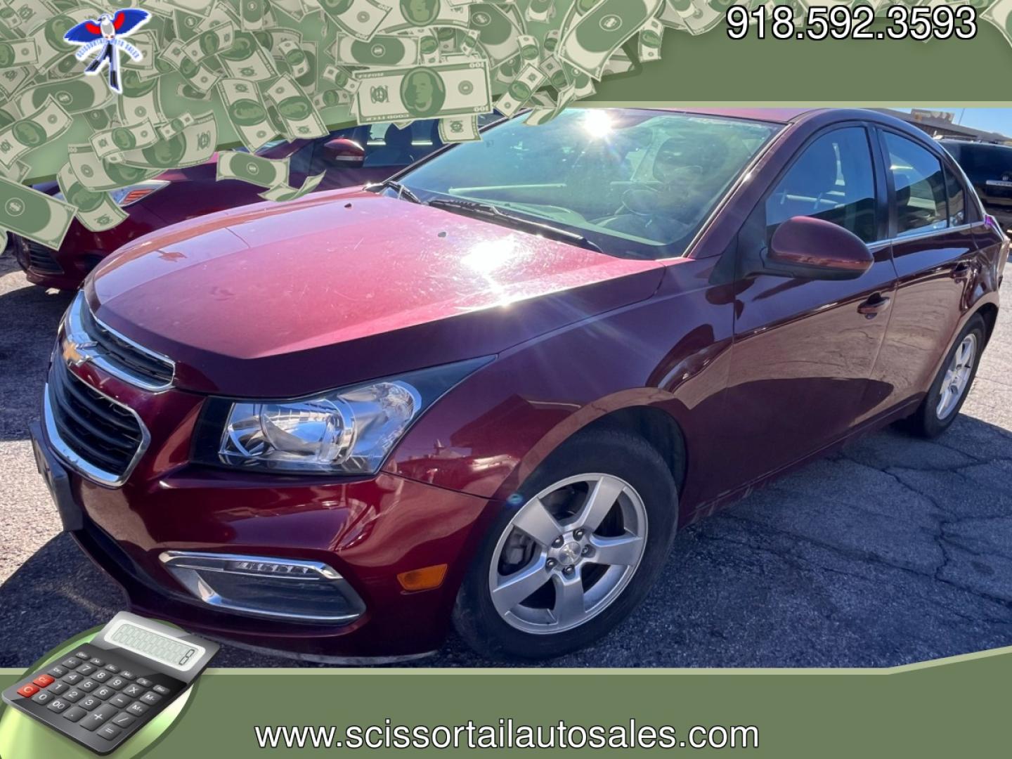 2016 RED Chevrolet Cruze 2LT Auto (1G1PE5SB6G7) with an 1.4L L4 DOHC 16V TURBO engine, 6-Speed Automatic transmission, located at 8101 E. Skelly Dr., Tulsa, OK, 74129, (918) 592-3593, 36.121891, -95.888802 - Photo#0